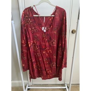 Free people red long sleeve floral fall dress